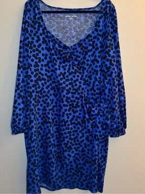 AVA & VIV Blue Dot Long‑Sleeve Dress NWOT, Size 2X